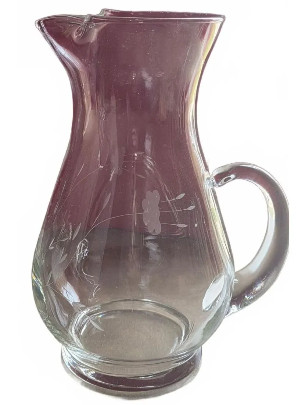 Princess House Heritage Glass Pitcher Vintage Clear Crystal Etched Floral 9.5